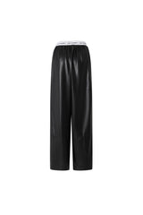 Logo Elastic Ribbing Wide-Leg Leather Pants