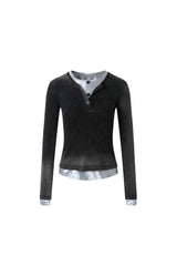 Waterwash Knit Denim False Two-Piece Crop Top