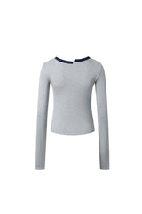 Blue-Grey Misplaced Neckline Long Sleeve Top