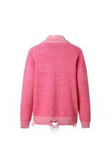 Magenta Vintage Destroyed False Two-Piece Shirt Cardigan