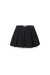 Black & White Double Layer Pleated Mini Skirt