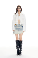 Irregular Hem Raw Edge Denim Mini Skirt