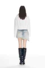Irregular Hem Raw Edge Denim Mini Skirt