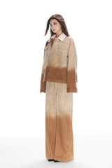 Brown Ombre Fur-Lined Denim Jacket