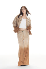 Brown Ombre Fur-Lined Denim Jacket