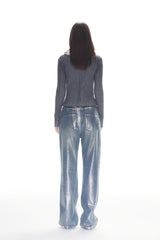 Blue Silver Foil Straight Leg Jeans