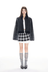 Cuff Detail Faux Fur Leather Jacket