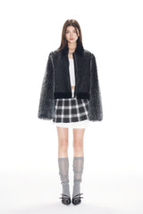 Cuff Detail Faux Fur Leather Jacket