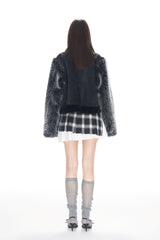 Cuff Detail Faux Fur Leather Jacket