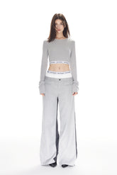 Satin Panel Elastic Rib Logo Grey Trousers