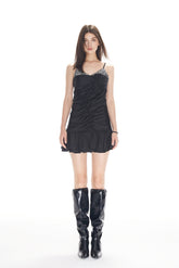 Sequin Panel Slip Draped Pleated Skirt