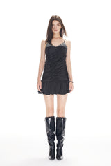 Sequin Panel Slip Draped Pleated Skirt