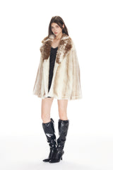 Tie-Dye Fur Collar Faux Fur Coat