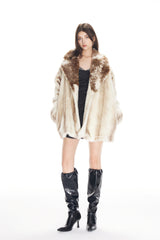 Tie-Dye Fur Collar Faux Fur Coat