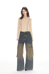 Vintage Wash Spray-Dye Cargo Pocket Jeans