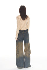 Vintage Wash Spray-Dye Cargo Pocket Jeans