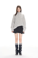 Colorful Polka Dot High Neck Zip-Up Sweater