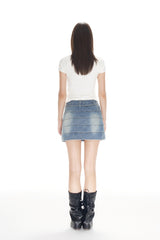 Waterwash Belted Denim Mini Skirt