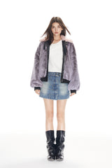 Pink Fur Collar Faux Fur Jacket