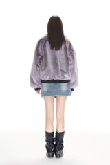 Pink Fur Collar Faux Fur Jacket