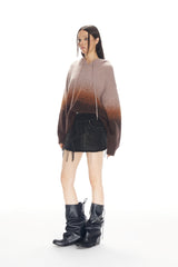 Black & Brown Ripped Raw Edge Denim Mini Skirt