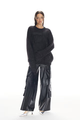 Black 3D Pocket Metallic Yarn Oversized Sweater