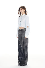 Crystal Flame Leather Panel Jeans