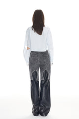 Crystal Flame Leather Panel Jeans