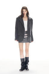 Grey Hooded Wool Blazer