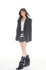 Grey Hooded Wool Blazer