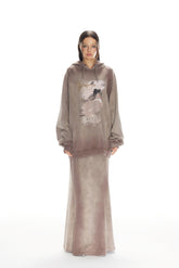 Waterwash Brown Printed Hoodie - Set