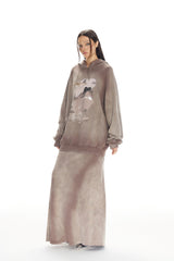 Waterwash Brown Long Skirt - Set