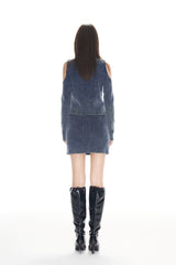 Waterwash Deep Blue Knit Denim Mini Skirt - Set