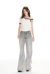 Grey Dirty Wash Back Ripped Jeans