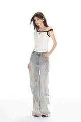 Grey Dirty Wash Back Ripped Jeans