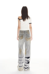 Grey Dirty Wash Back Ripped Jeans