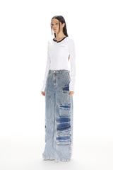 Washed Cargo Pocket Wide-Leg Jeans