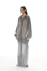Grey Waterwash Spray-Dye Rhinestone Wide-Leg Sweatpants - Set