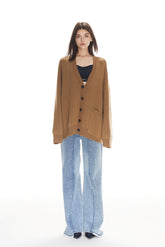 Brown Topstitch Single Pocket Cardigan