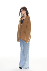 Brown Topstitch Single Pocket Cardigan