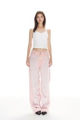 Pink Satin Panel Raw Edge Jeans