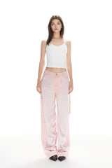 Pink Satin Panel Raw Edge Jeans