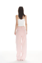 Pink Satin Panel Raw Edge Jeans