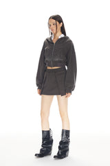 Dark Grey Starry Sky Rhinestone False Two-Piece Collar Hoodie - Set