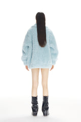 Blue Faux Fur & Leather Pocket Zip Jacket