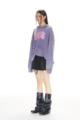 Waterwash Purple Distorted Logo Hoodie