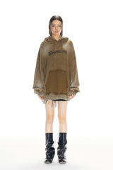 Waterwash Mustard Green Misplaced Logo Hoodie