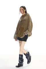 Waterwash Mustard Green Misplaced Logo Hoodie