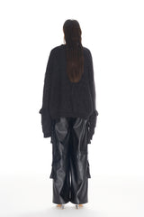 Black 3D Pocket Metallic Yarn Oversized Sweater
