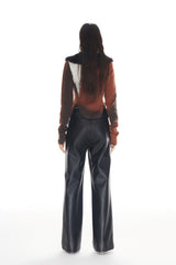 Brown Color Block Fur Collar Knit Top